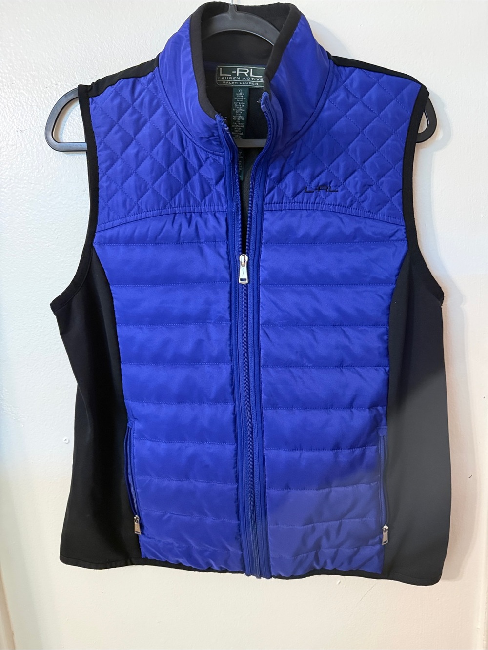 Ralph Lauren Royal Blue Quilted Vest with Black Side Panels
